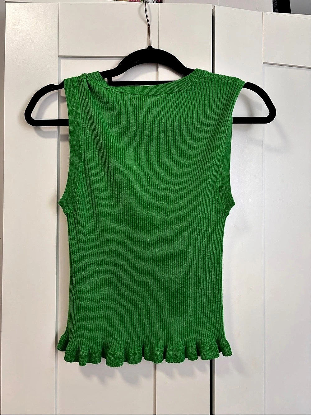 J.Crew Ruffle-Trim Shell Tank Top Ribbed Green Size Small - Picture 2 of 3